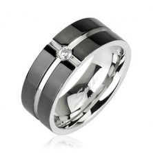 Stainless steel ring - cross pattern with zircon in the middle