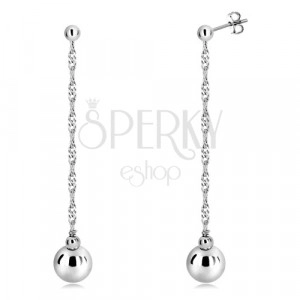 925 silver hanging earrings - glossy balls and spiral chain