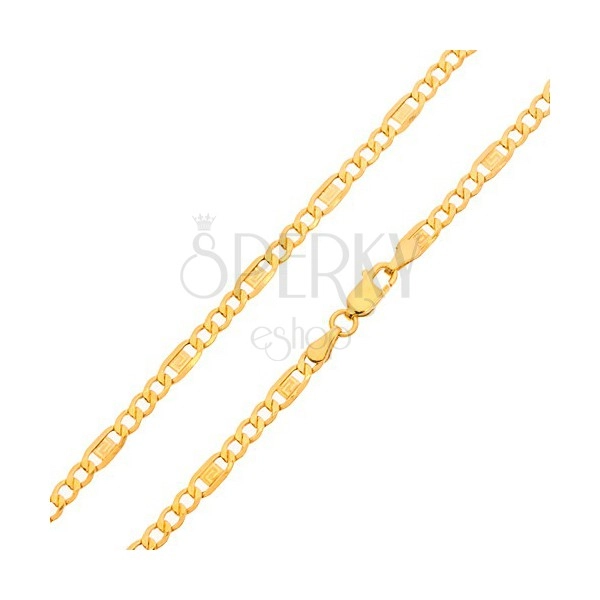 Gold chain - three oval eyelets, link with Greek key, 600 mm
