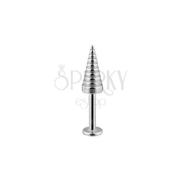 Stainless steel labret - notchy quadricone of silver colour, width 1,6 mm