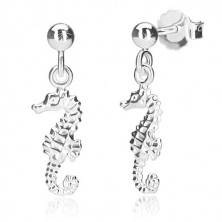 925 silver earrings - hanging seahorse, glossy ball, studs