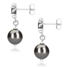 925 silver earrings - glossy half-moon and ball of hematite colour, studs