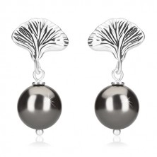 925 silver earrings - balls of hematite colour, shell, studs