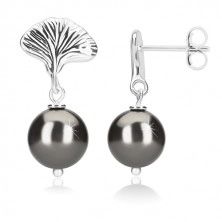 925 silver earrings - balls of hematite colour, shell, studs