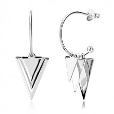 925 silver earrings - glossy triangles and balls, narrow arch with ball, studs