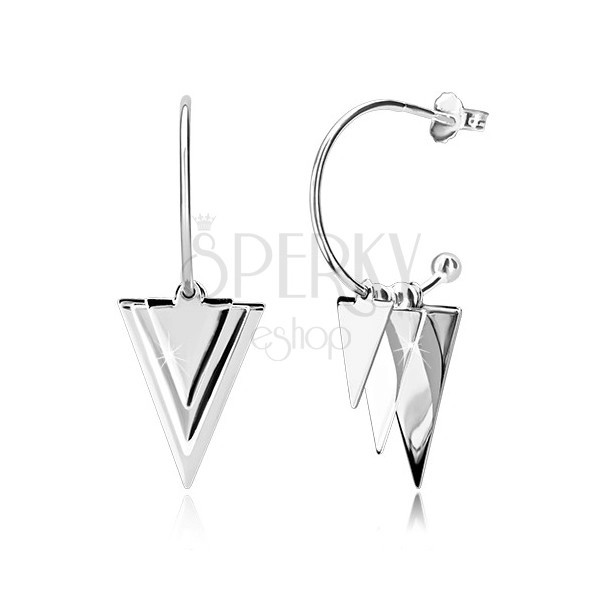 925 silver earrings - glossy triangles and balls, narrow arch with ball, studs