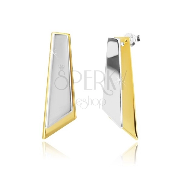 925 silver earrings - assymetric quadrangles of gold and silver colour