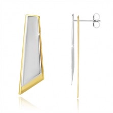 925 silver earrings - assymetric quadrangles of gold and silver colour