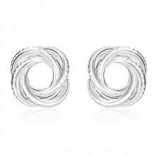 925 silver earrings - glossy knot with cuts, narrow lines, stud fastening