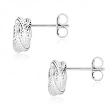 925 silver earrings - glossy knot with cuts, narrow lines, stud fastening