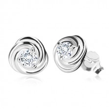 925 silver earrings - flower with petals, glittery zircon, stud fastening