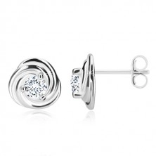 925 silver earrings - flower with petals, glittery zircon, stud fastening