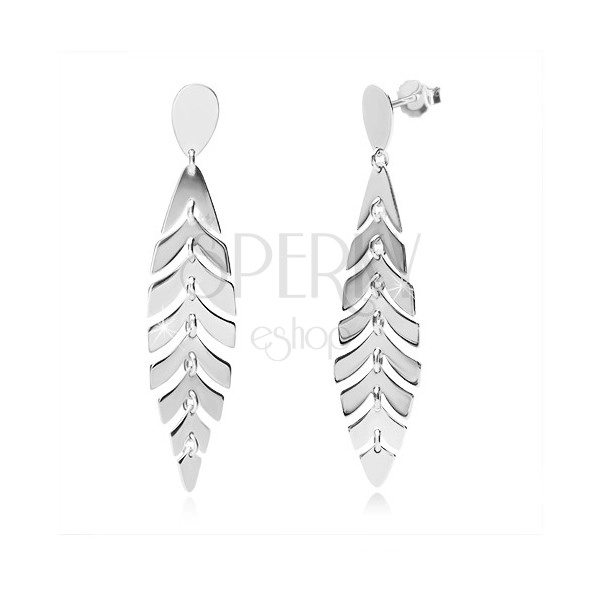 925 silver earrings - glossy feather, inverted tear, studs