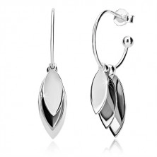 925 silver earrings - three oblong leaves on narrow arch, stud fastening