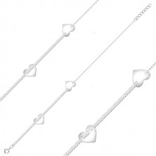 925 silver ankle bracelet - hearts, chain of flat rings, ball chain