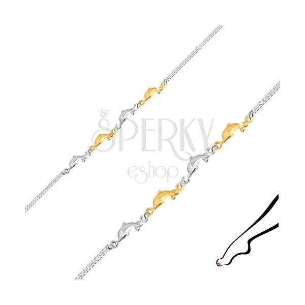 925 silver ankle bracelet - four dolphins of silver and gold colour