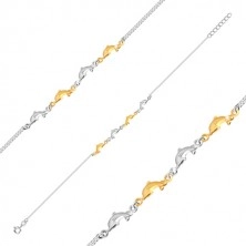 925 silver ankle bracelet - four dolphins of silver and gold colour