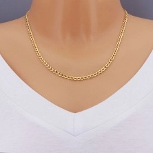 Yellow 14K gold chain - wide rings adorned with small dints, 500 mm