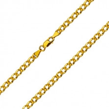 Yellow 14K gold chain - wide rings adorned with small dints, 500 mm