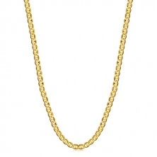 Yellow 585 gold chain - flat rings seperated with a grain, 600 mm