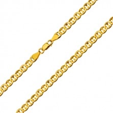 Yellow 585 gold chain - flat rings seperated with a grain, 600 mm