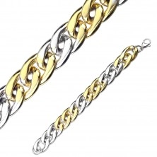 Two-colour steel bracelet - oval rings, lobster claw clasp closure, 15 mm