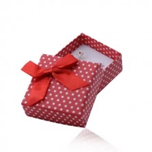Red gift box for ring or earrings, white dots, bowknot