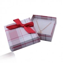 Ring, earrings, pendant and necklace gift box, red checked pattern, bow