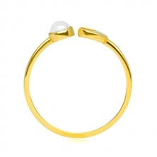375 gold ring - glossy crescent moon, clear zircon shaped as cabochon