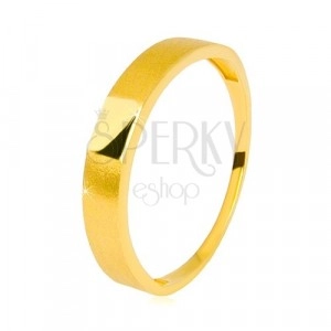 14K Gold band – glossy rectangle in the centre, shoulders with a satin surface, 3,5 mm