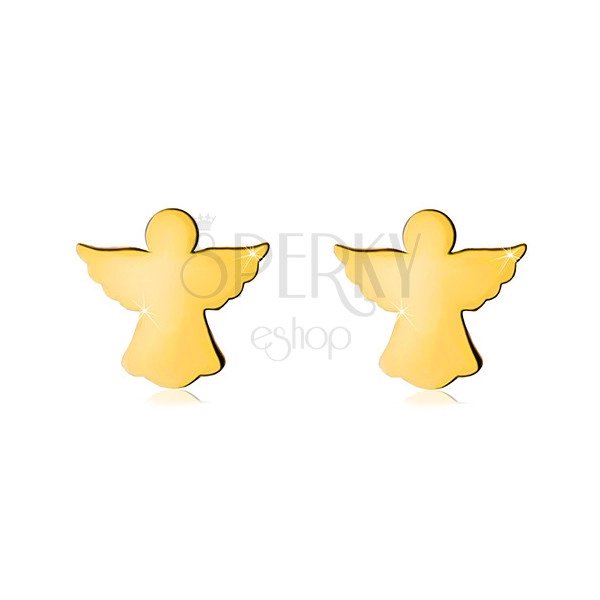 Yellow 585 gold earrings - carved contour of angel with widespread wings, studs