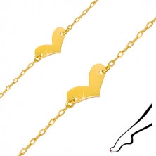 585 gold ankle bracelet - glossy non-movable heart, oval rings