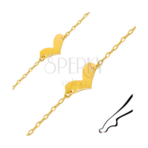 585 gold ankle bracelet - glossy non-movable heart, oval rings