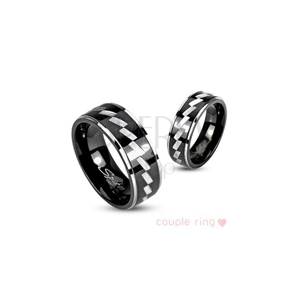 Ring for couple made of surgical steel - engraved pattern