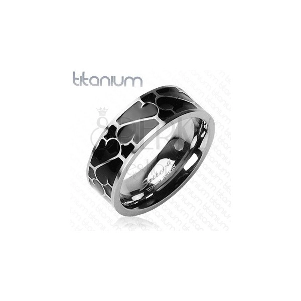 Titanium ring - black glaze with ornament