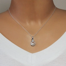 925 silver necklace - contour of twisted tear with a white pearl and a clear zircon in the center