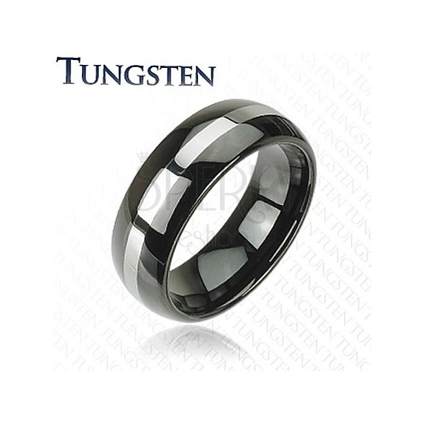 Elegant tungsten ring - black with silver stripe, 8 mm