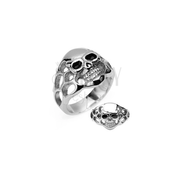 Stainless steel ring - skull with black eyes