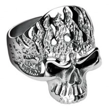 Stainless steel ring - skull with flames