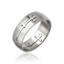 Stainless steel ring - engraved cross
