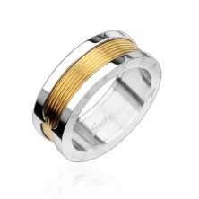 Surgical steel ring with central part in gold colour