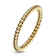 Steel ring in golden colour – twisted contour in the shape of rope, 2mm