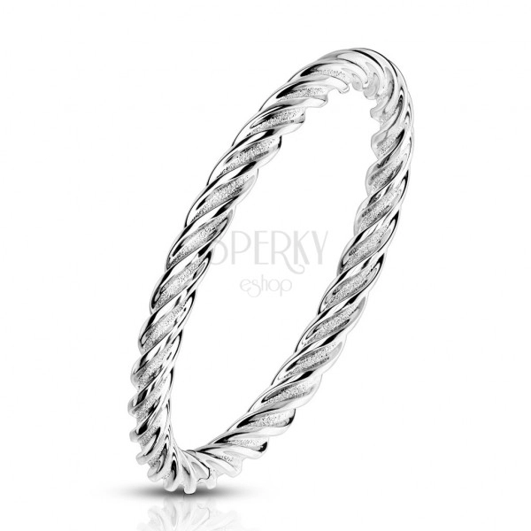 A steel ring in a silver shade – closely connected and twisted strips, 2 mm  