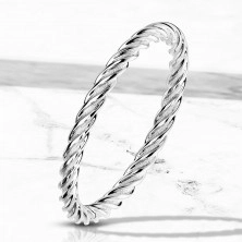 A steel ring in a silver shade – closely connected and twisted strips, 2 mm  