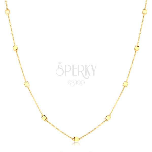 14K Yellow gold necklace – fine chain with glossy cubes