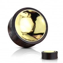 Ear plug made of Sono wood in brown-black colour – a golden coloured circle