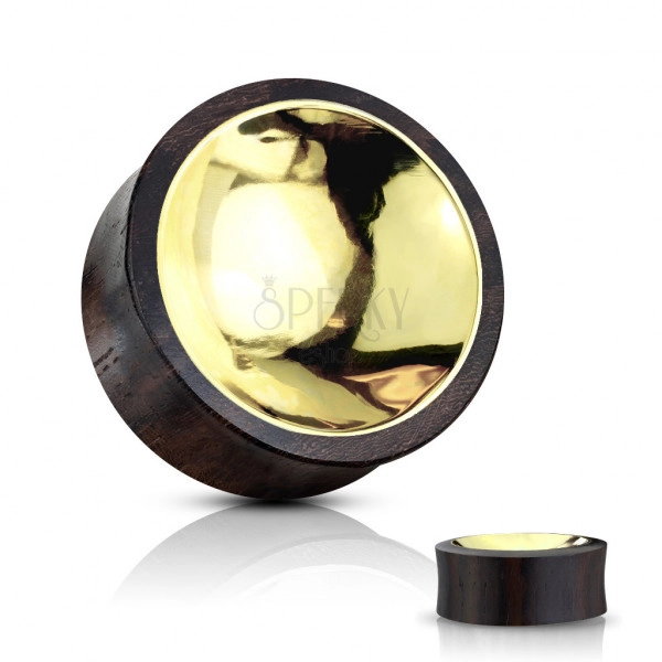 Ear plug made of Sono wood in brown-black colour – a golden coloured circle