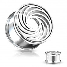 Steel plug in silver colour – lines in the shape of a whirl, a round cut-out in the centre