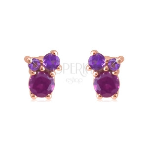 Earrings in 9K rose gold – stones in different sizes, studs