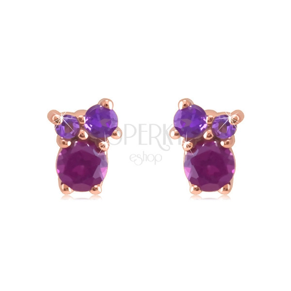 Earrings in 9K rose gold – stones in different sizes, studs